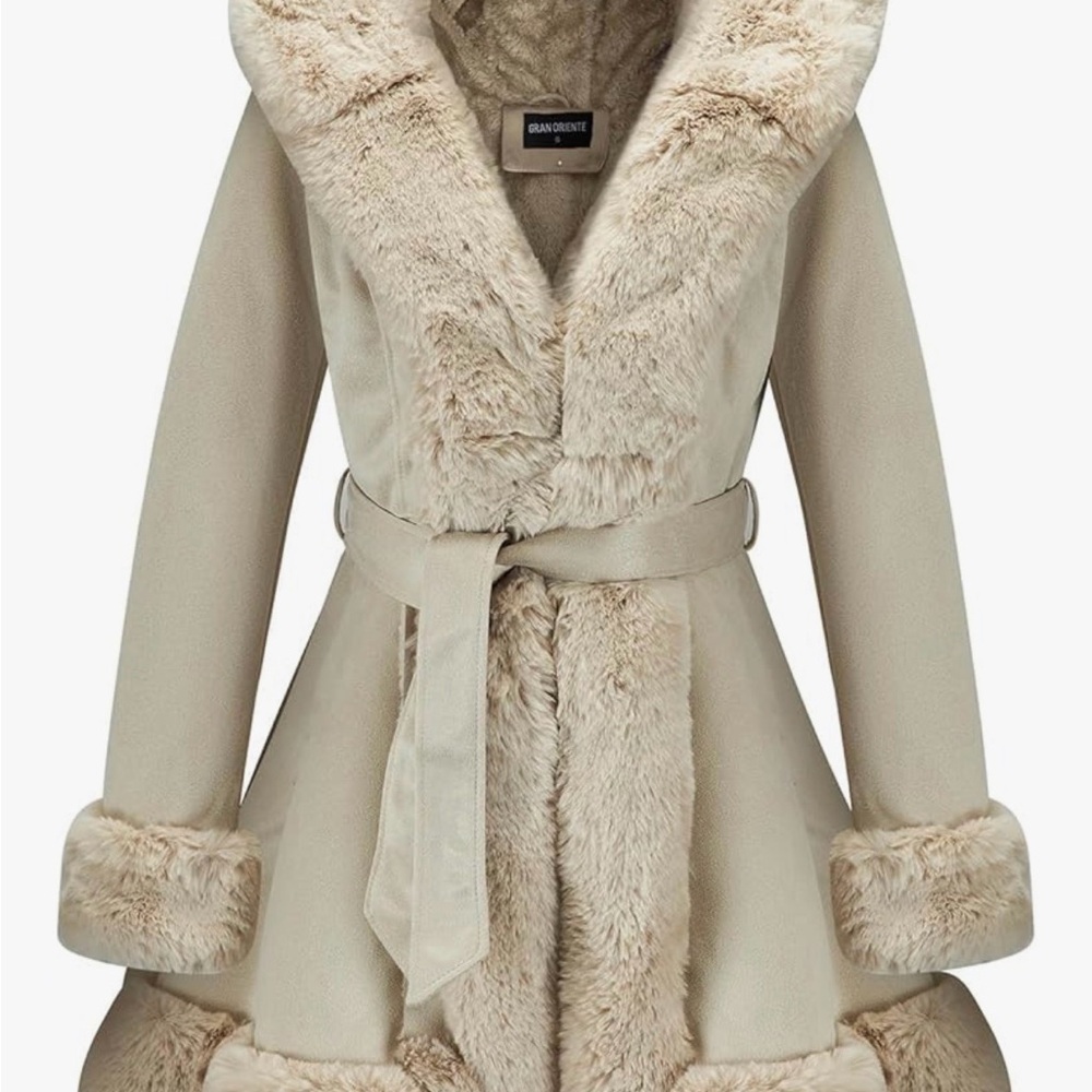 NWT Women's Cream Faux Fur Coat - Picture 6 of 11